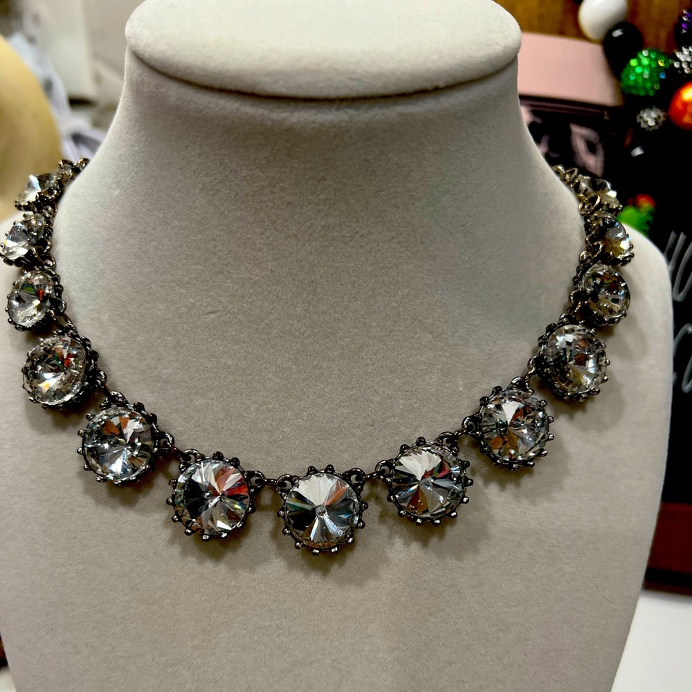 J Crew large rhinestone necklace, adjustable.